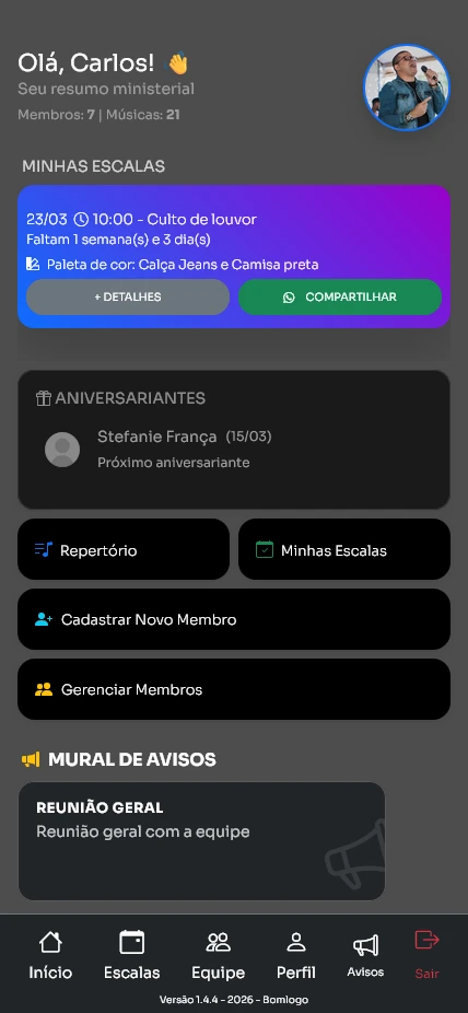 Tela do App Louvando